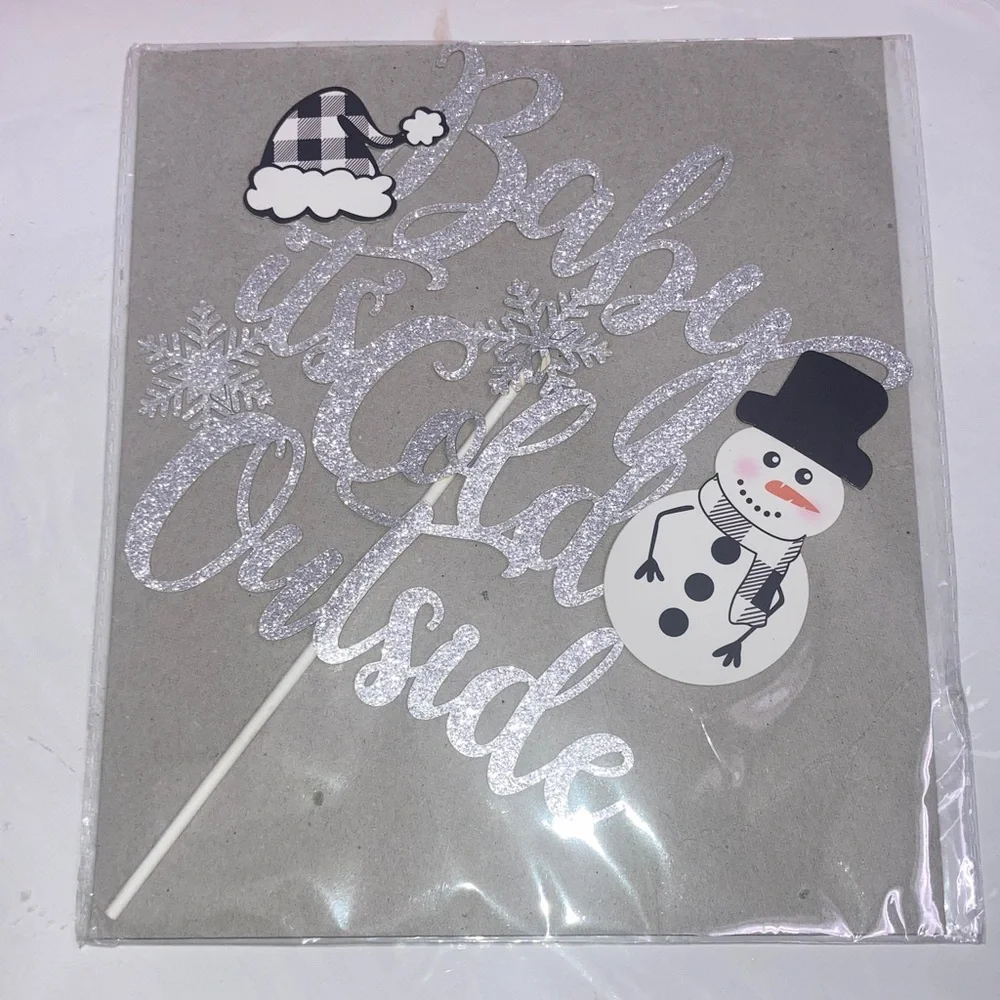 Winter 'Baby It's Cold Outside' Cake Topper - Silver Glitter